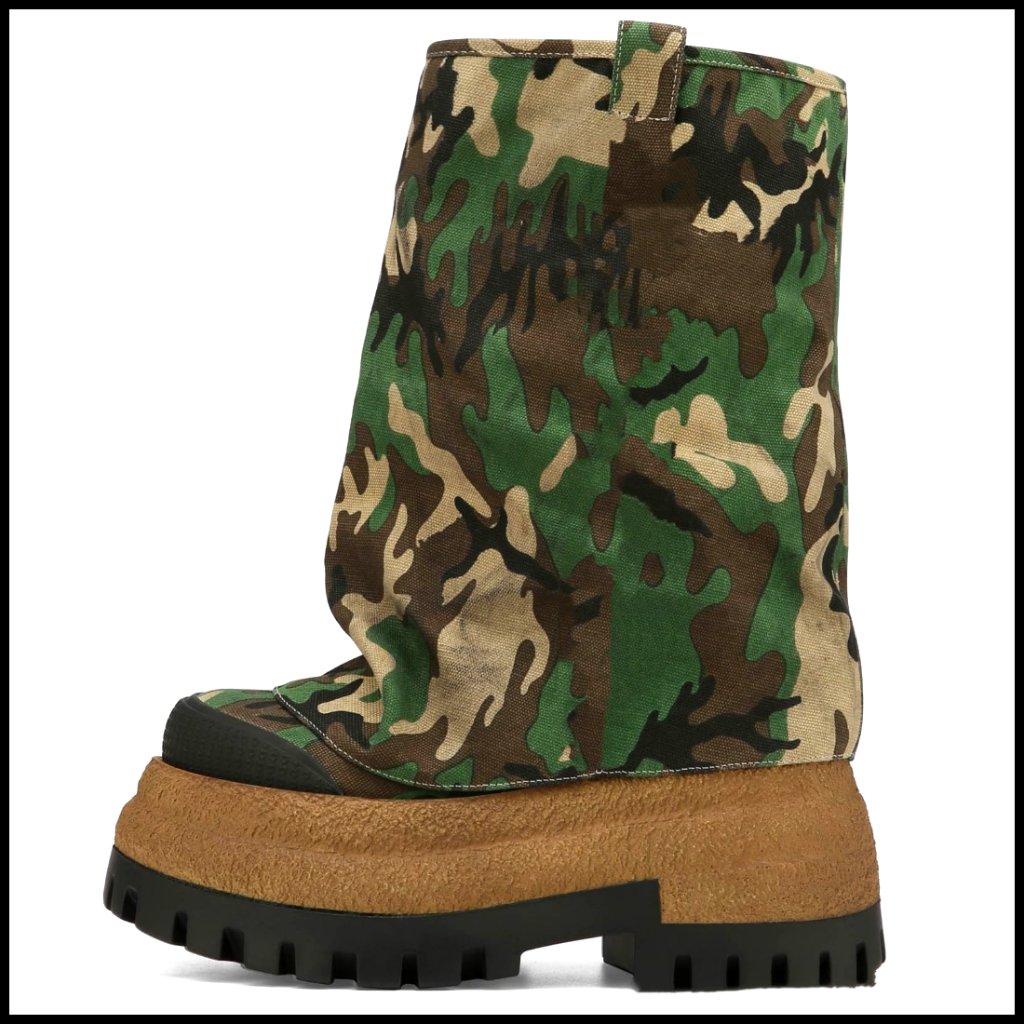 Canvas Platform Boots Slouchy Foldover Western Pull-On Fashion Retro Chic